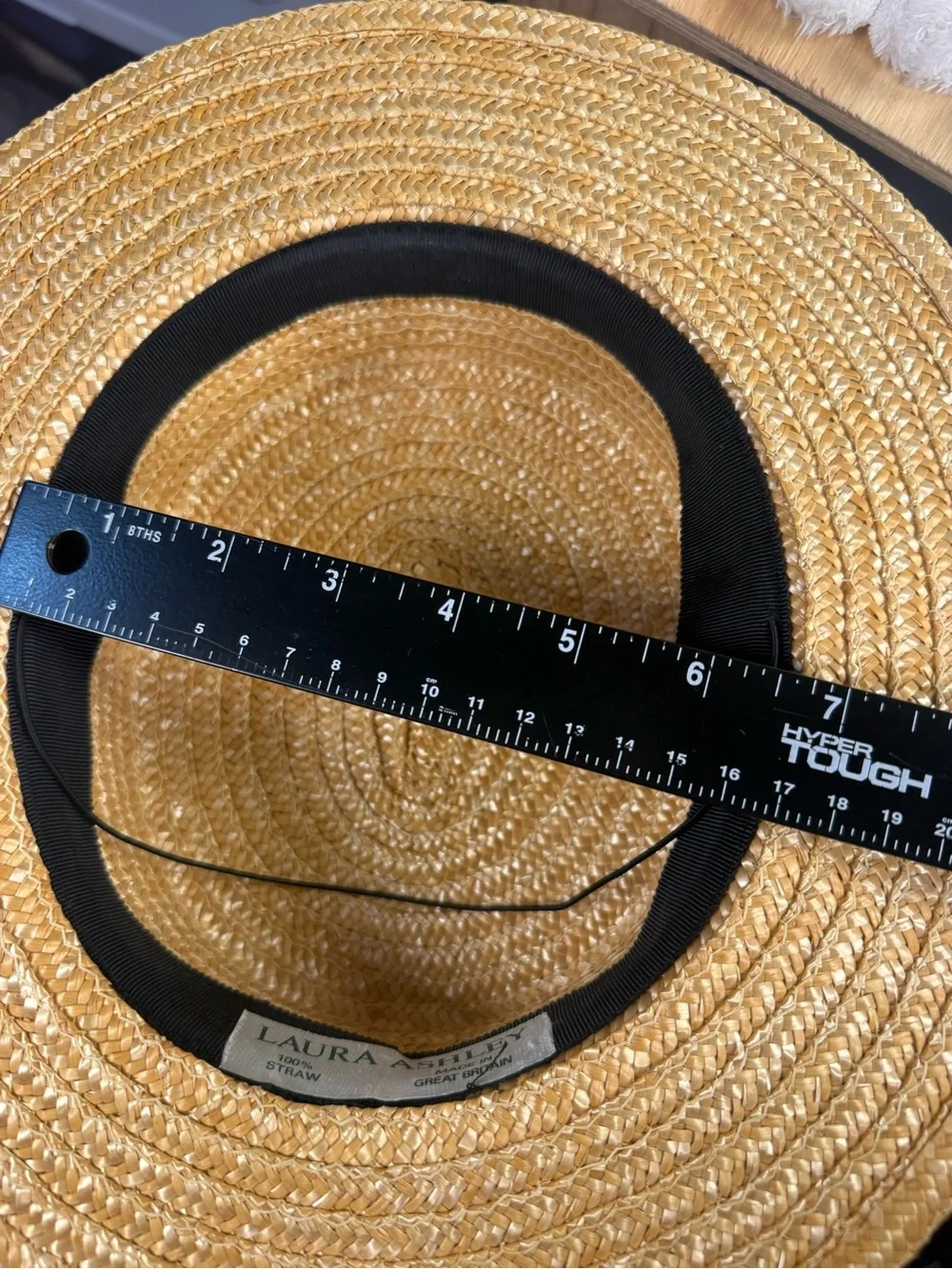Vtg. 80s Laura Ashley Straw Boater Hat Red Ribbon Bow Cottagecore Great Britain